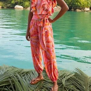 FARM RIO Tropical Pink and Orange Flowy Pants